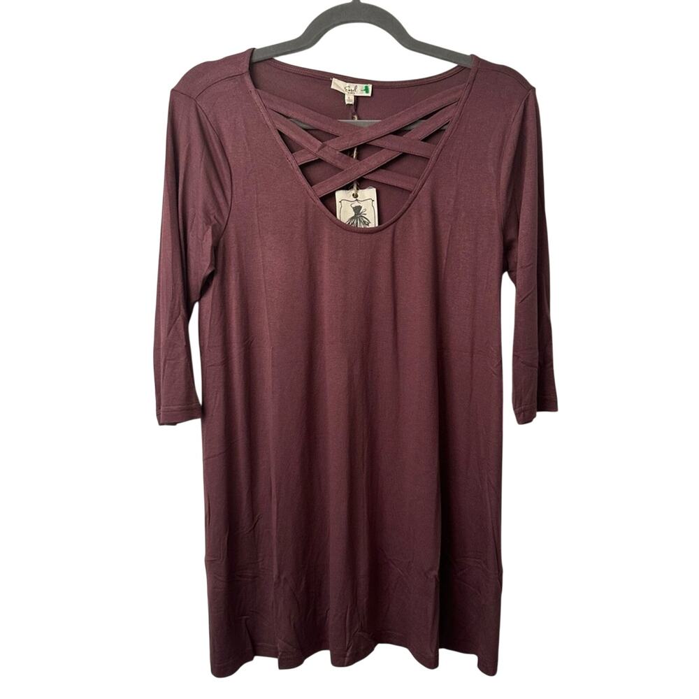 Easel Crisscross Tunic Top Burgundy Maroon Small NWT